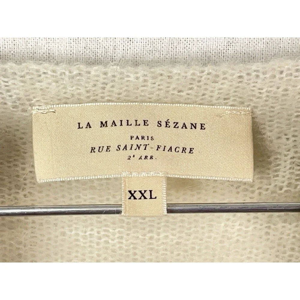 Sézane Women XXL Cardigan La Maille Lace Trim Pearl Button Kid Mohair Wool Ivory